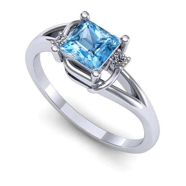 Inel de logodna din aur alb cu topaz blue