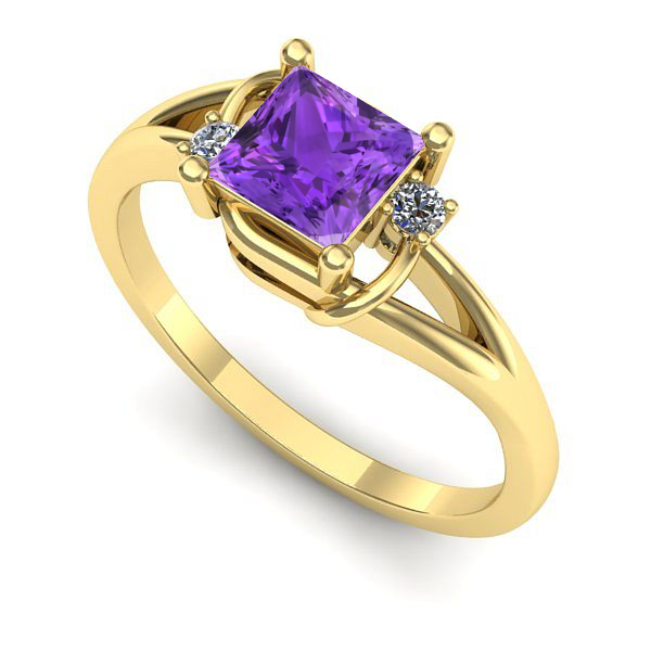 Inel logodna din aur galben cu ametist