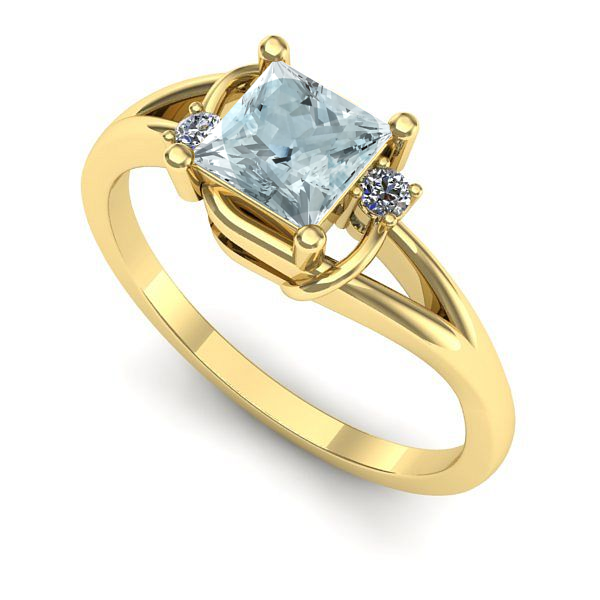 Inel logodna din aur galben cu aquamarin