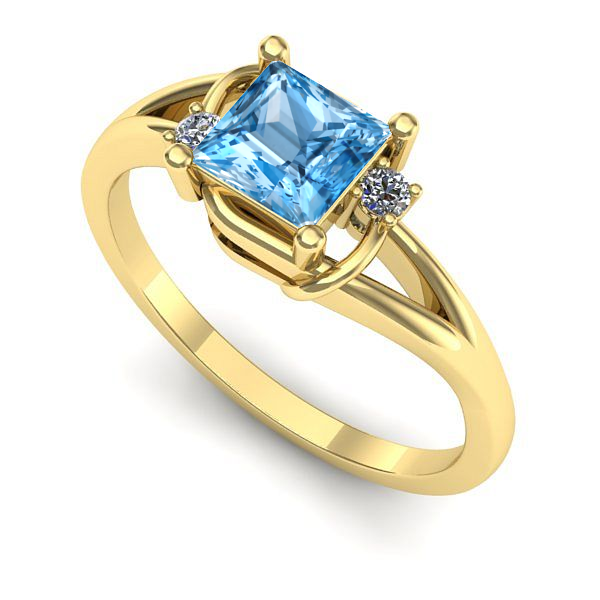 Inel logodna din aur galben cu topaz blue