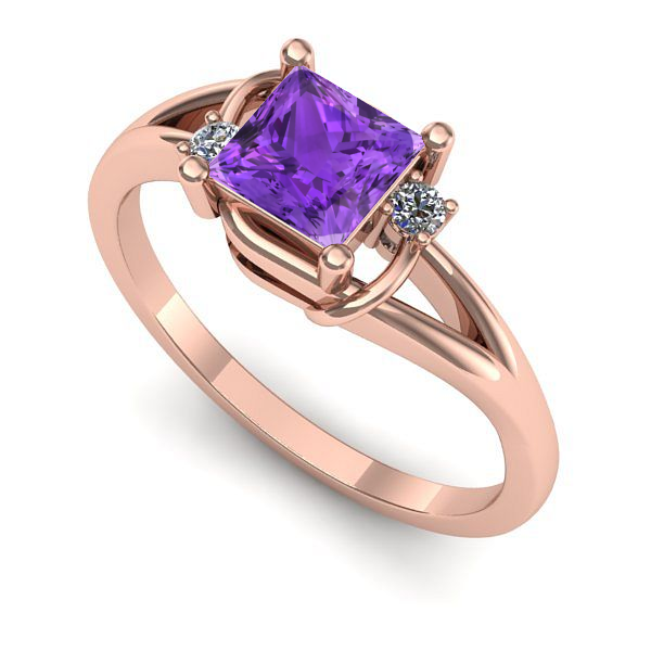 Inel logodna din aur roz cu ametist