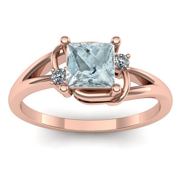 Inel de logodna cu aquamarin patrat