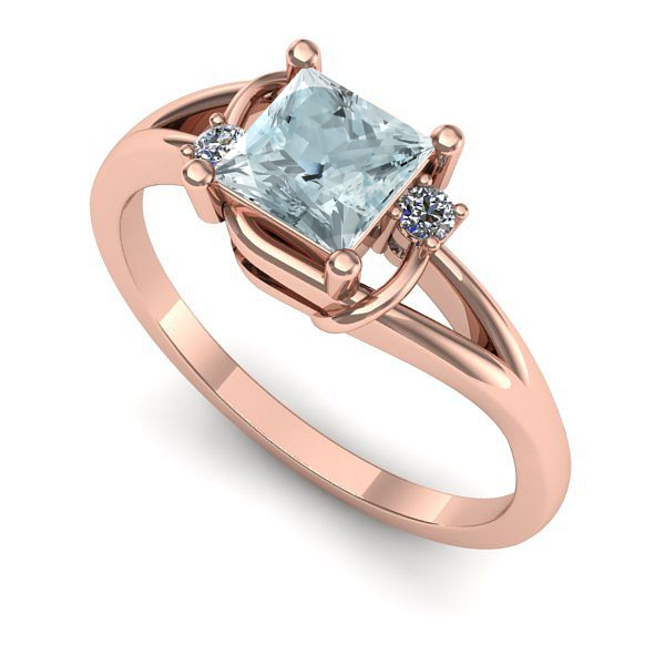 Inel din aur roz cu aquamarin