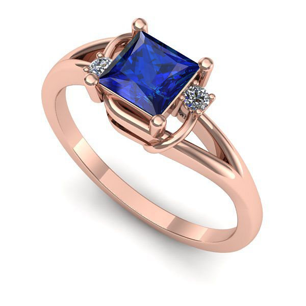 Inel de logodna din aur roz cu safir