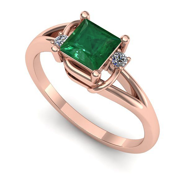 Inel logodna din aur roz cu smarald