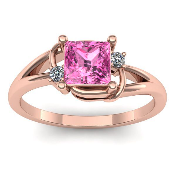 Inel logodna cu safir roz patrat
