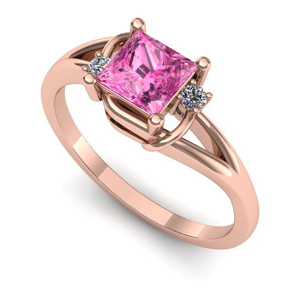 Inel de logodna din aur roz cu safir roz