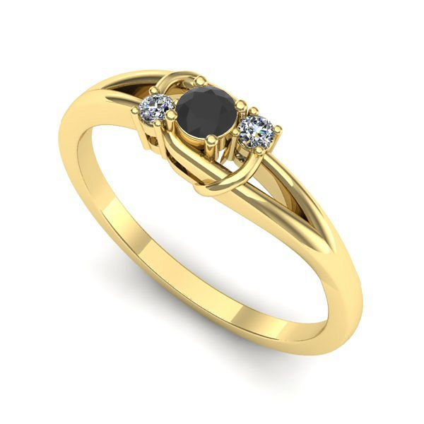 Inel de logodna din aur galben cu diamant negru