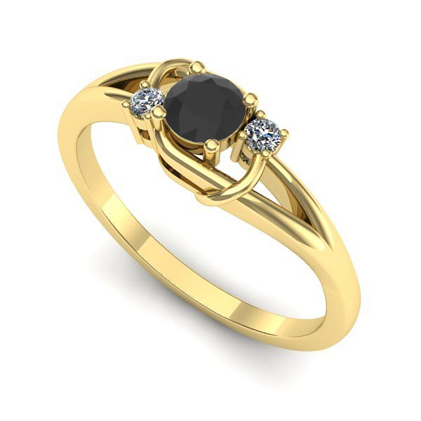 Inel de logodna din aur galben cu diamant negru