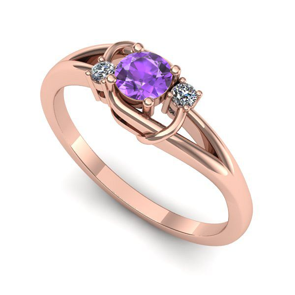 Inel de logodna din aur roz cu ametist