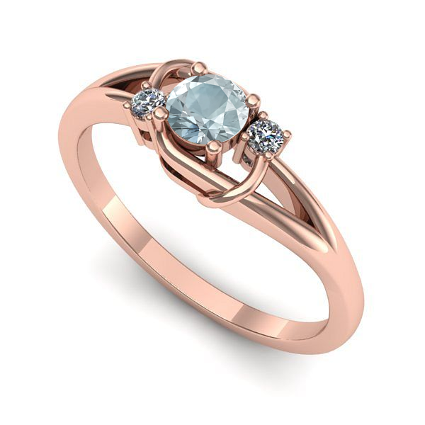 Inel logodna din aur roz cu aquamarin