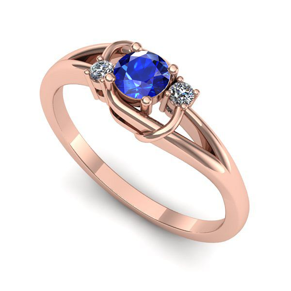 Inel de logodna din aur roz cu safir