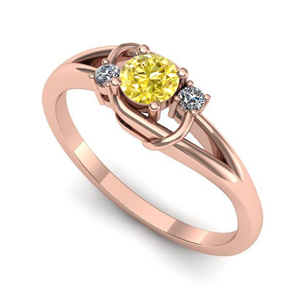 Inel de logodna din aur roz cu safir galben