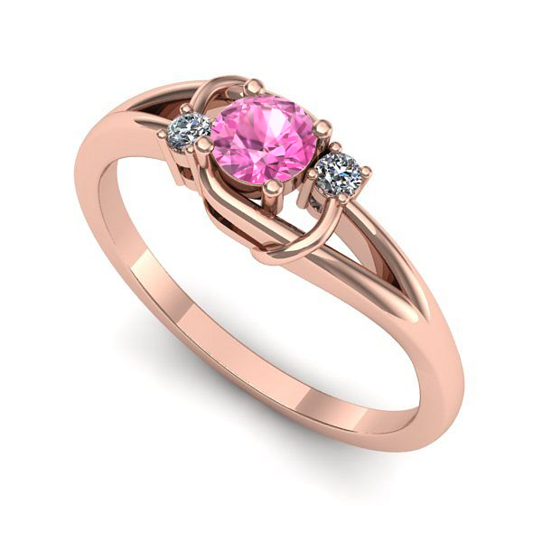 Inel de logodna din aur roz cu safir roz