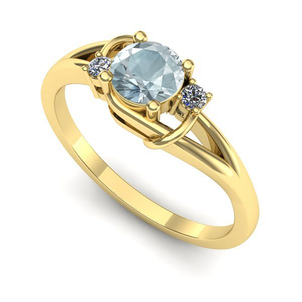 Inel de logodna din aur galben cu aquamarin