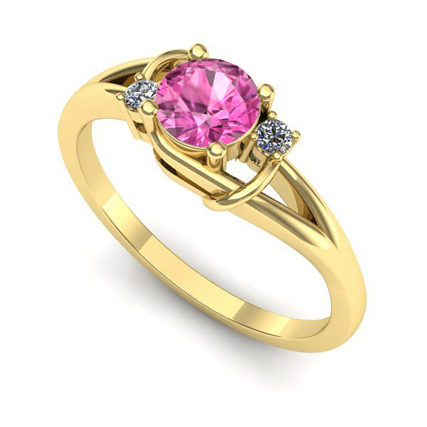 Inel logodna din aur galben cu safir roz