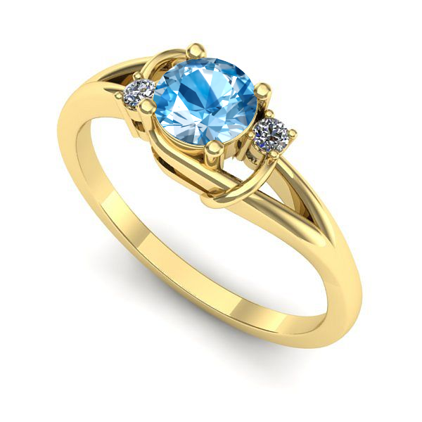 Inel logodna din aur galben cu topaz blue
