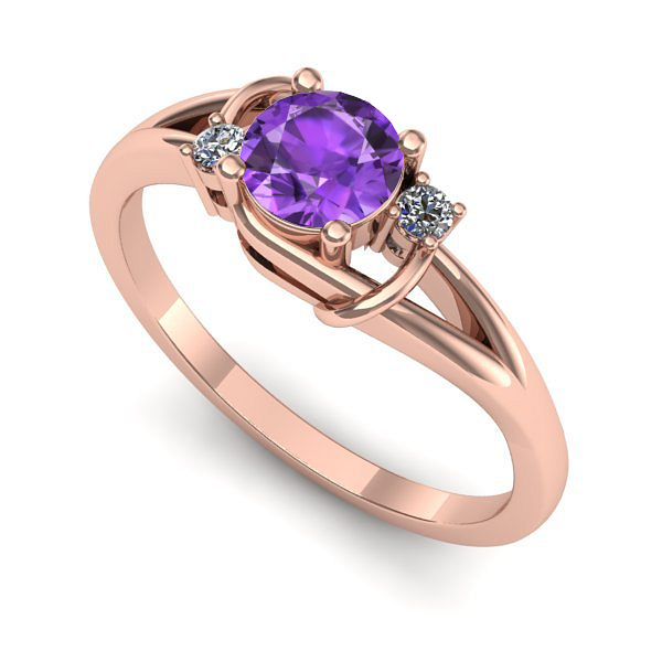 Inel logodna din aur roz cu ametist