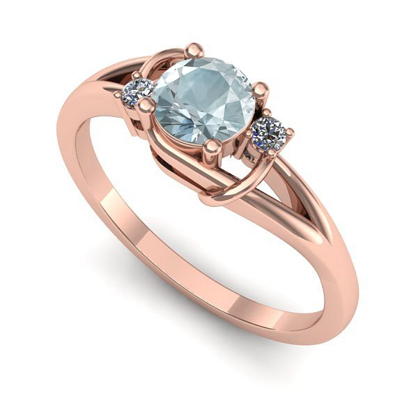 Inel de logodna din aur roz cu aquamarin