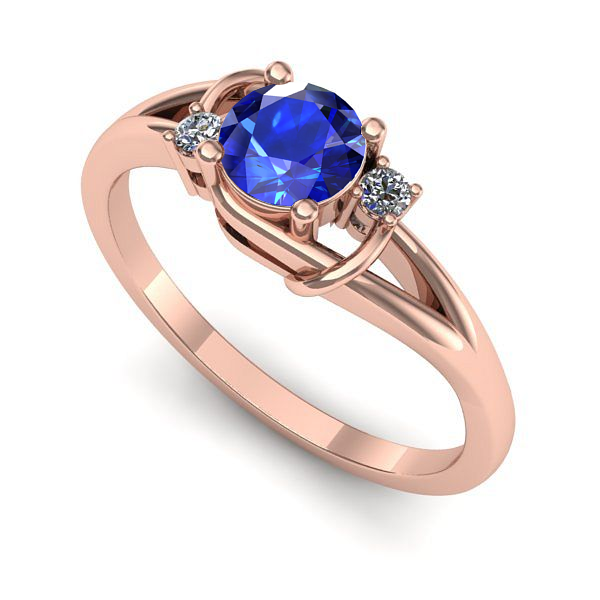 Inel de logodna din aur roz cu safir