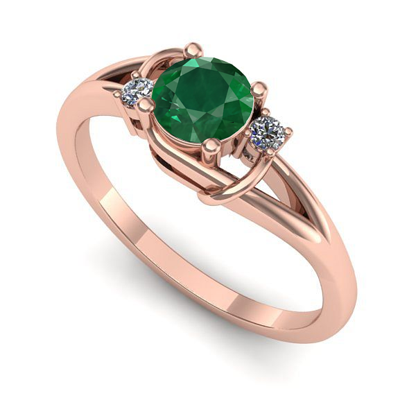 Inel de logodna din aur roz cu smarald