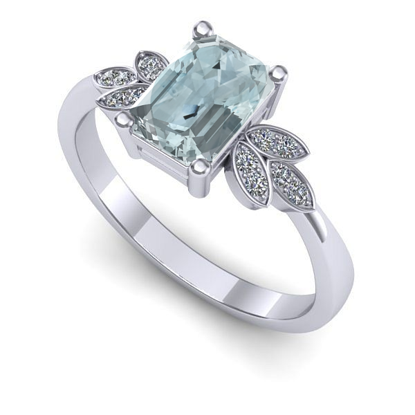 Inel logodna din aur alb cu aquamarin