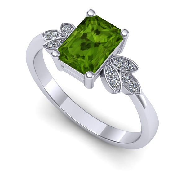 Inel logodna din aur alb cu peridot