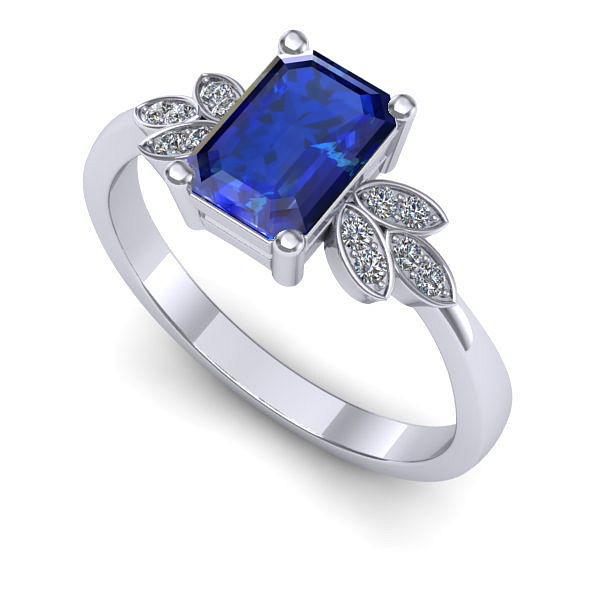 Inel logodna din aur alb cu safir