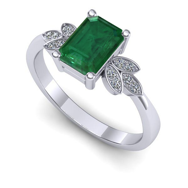 Inel logodna din aur alb cu smarald