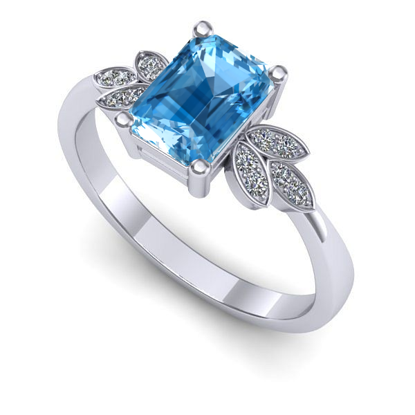 Inel logodna din aur alb cu topaz blue