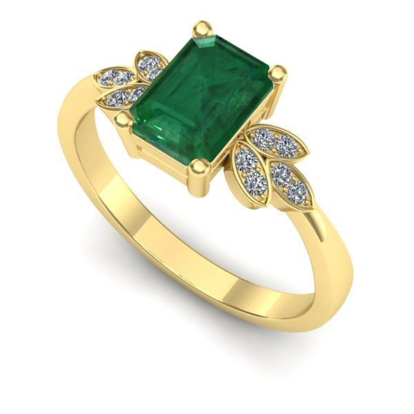 Inel logodna din aur galben cu smarald