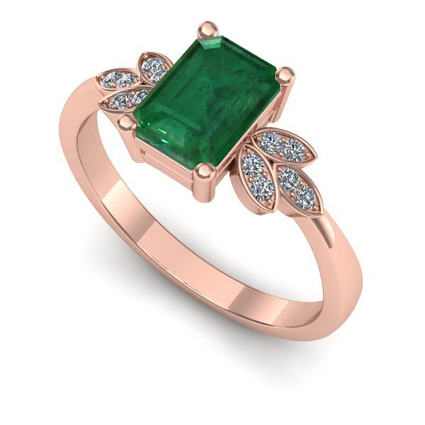 Inel din aur roz cu smarald