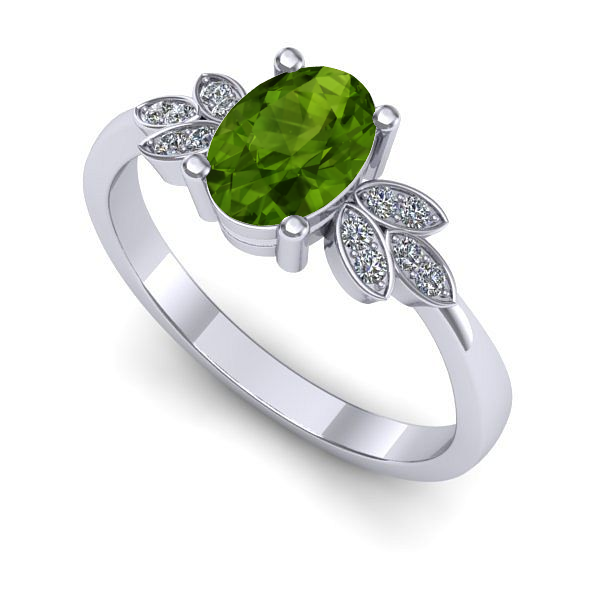 Inel de logodna din aur alb cu peridot