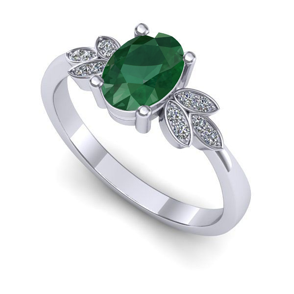 Inel logodna din aur alb cu smarald