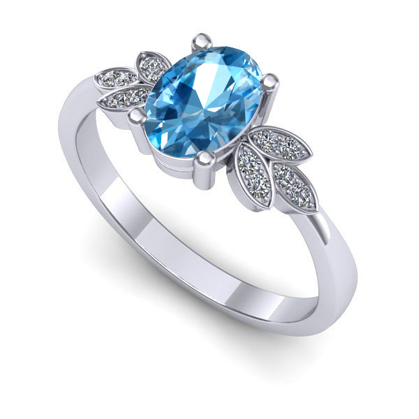 Inel de logodna din aur alb cu topaz blue