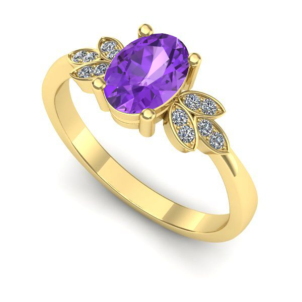 Inel logodna din aur galben cu ametist