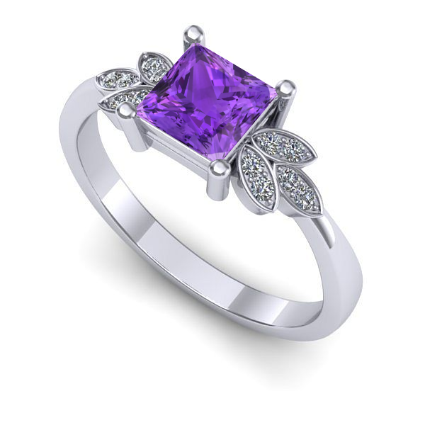 Inel de logodna din aur alb cu ametist