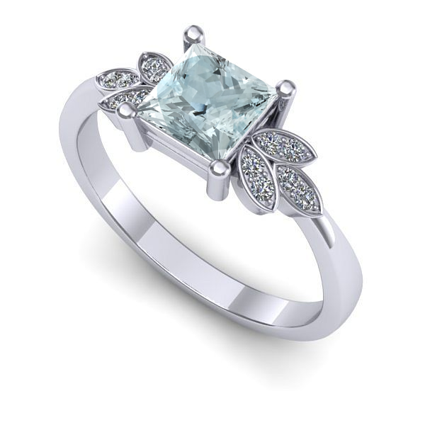 Inel de logodna din aur alb cu aquamarin