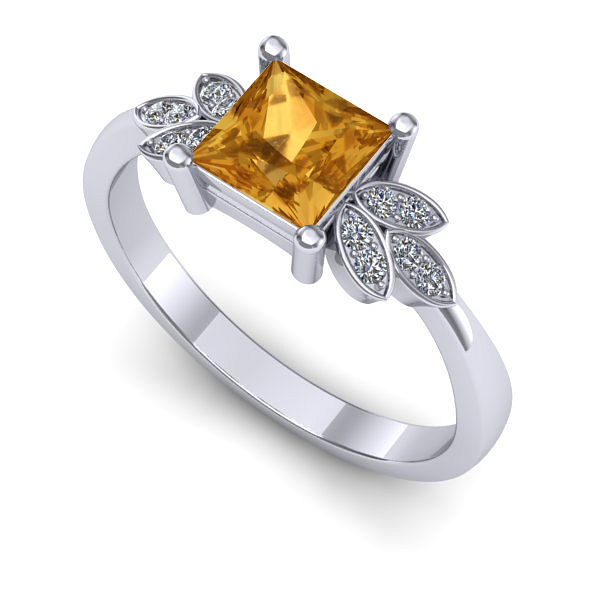 Inel de logodna din aur alb cu citrin