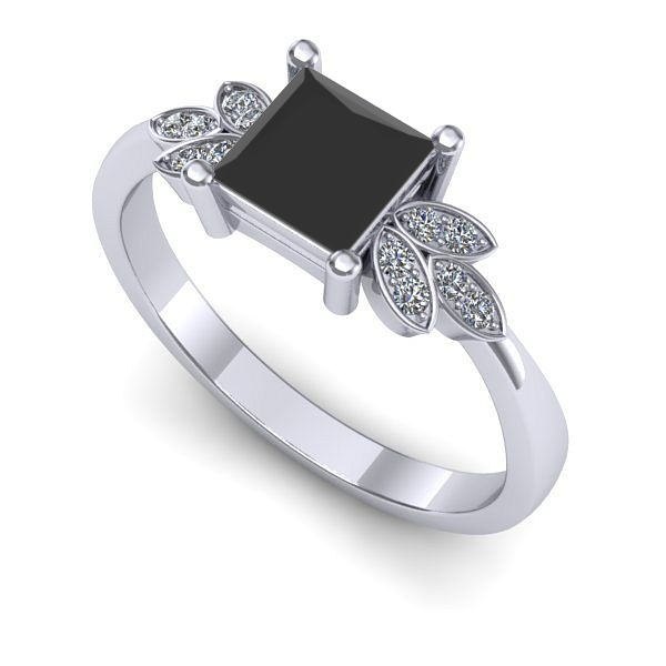 Inel de logodna din aur alb cu diamant negru