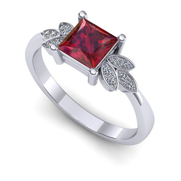 Inel de logodna din aur alb cu rubin