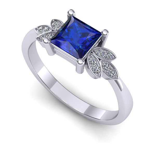 Inel logodna din aur alb cu safir