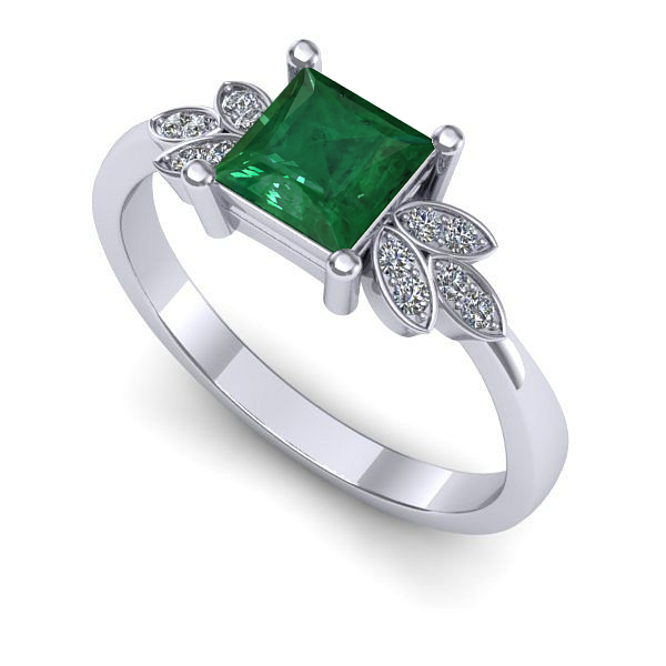 Inel logodna din aur alb cu smarald