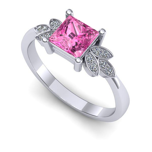 Inel de logodna din aur alb cu safir roz