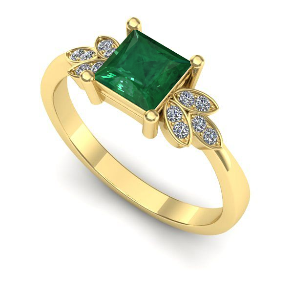 Inel de logodna din aur galben cu smarald