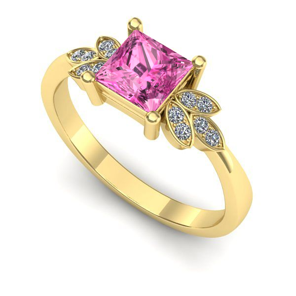 Inel logodna din aur galben cu safir roz