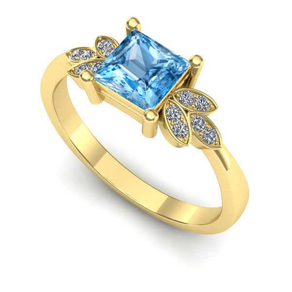 Inel logodna din aur galben cu topaz blue