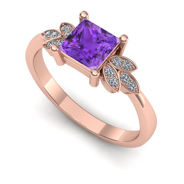 Inel de logodna din aur roz cu ametist