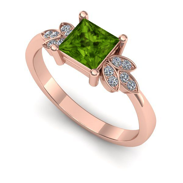 Inel logodna din aur roz cu peridot