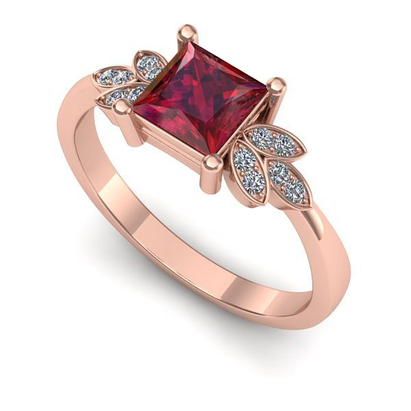 Inel logodna din aur roz cu rubin